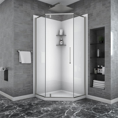 Shower Door 34-1/8" X 72" Semi-Frameless Neo-Angle Hinged Shower Enclosure, Brushed Nickel