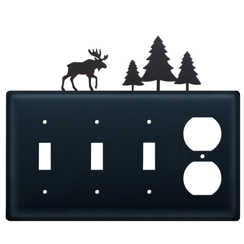 Moose and Pine Trees 4-Gang Duplex Outlet / Toggle Light Switch Combination Wall Plate