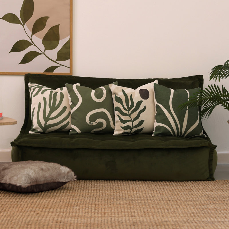Abstract Leaf Print Indoor-Outdoor Cushion, Multicolour