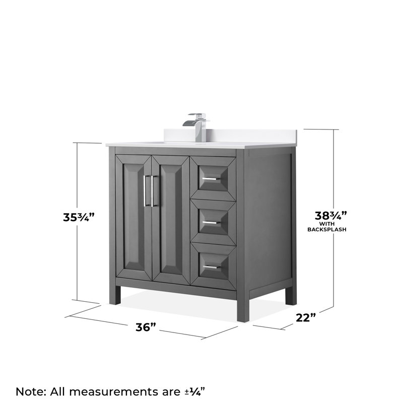 Daria 36'' W Single Vanity, Dark Gray, Polished Chrome, White Cultured Marble