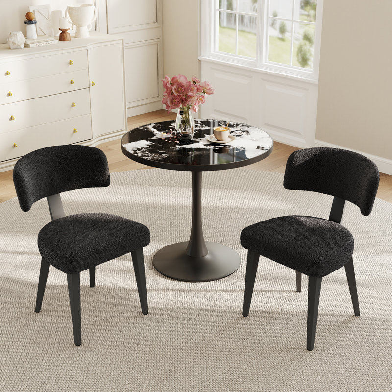 Chandler 2 - Person Dining Set, Noir / blanc, Ensemble de trois pièces : table, deux chaises, Blanc / argenté