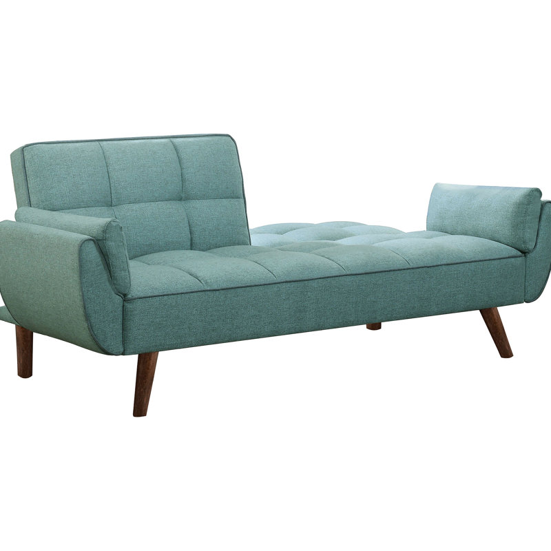 Lit convertible rembourré turquoise avec tissu tissé et coussins d'accoudoirs attachés, 33 pouces de hauteur, se plie à plat - mousse à haute densité, confortable pour les invités,