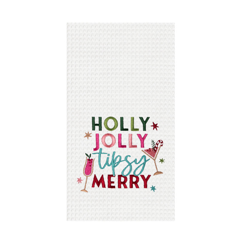 Serviette brodée Festly Holly Jolly