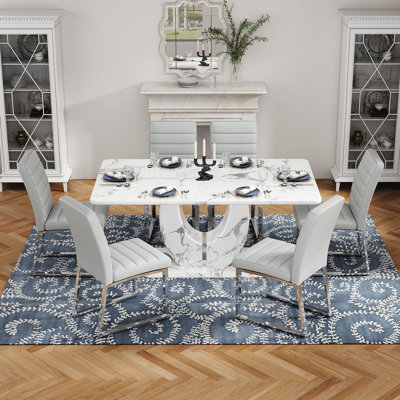 Dining Table set with PU Leather Upholstered Chairs