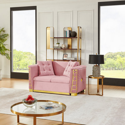 Canapé deux places de luxe, canapé-lit convertible avec 2 coussins décoratifs, coussin d'assise épais, larges accoudoirs, canapé moderne pour salon