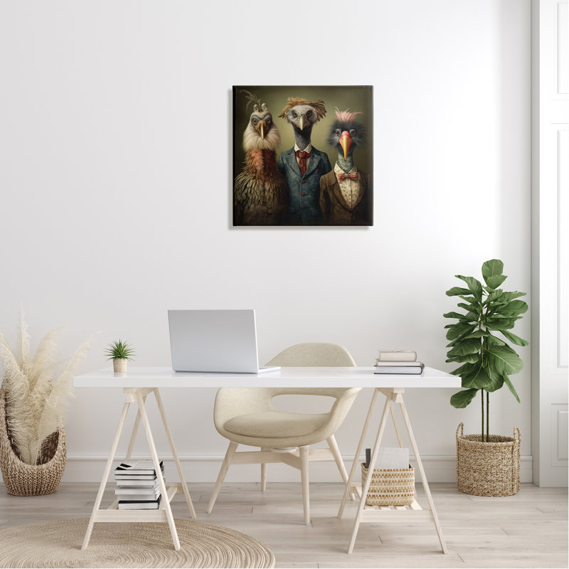 Oiseaux en costumes de fantaisie sur toile, H 24 po x l 24 po x P 1,5 po