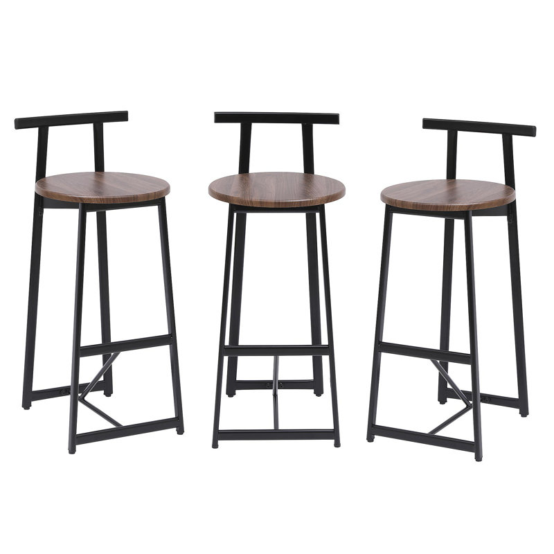 Ensemble de 3 tabourets de bar ronds 27 po avec repose-pieds et chaises de cuisine modernes pour comptoir, Brun