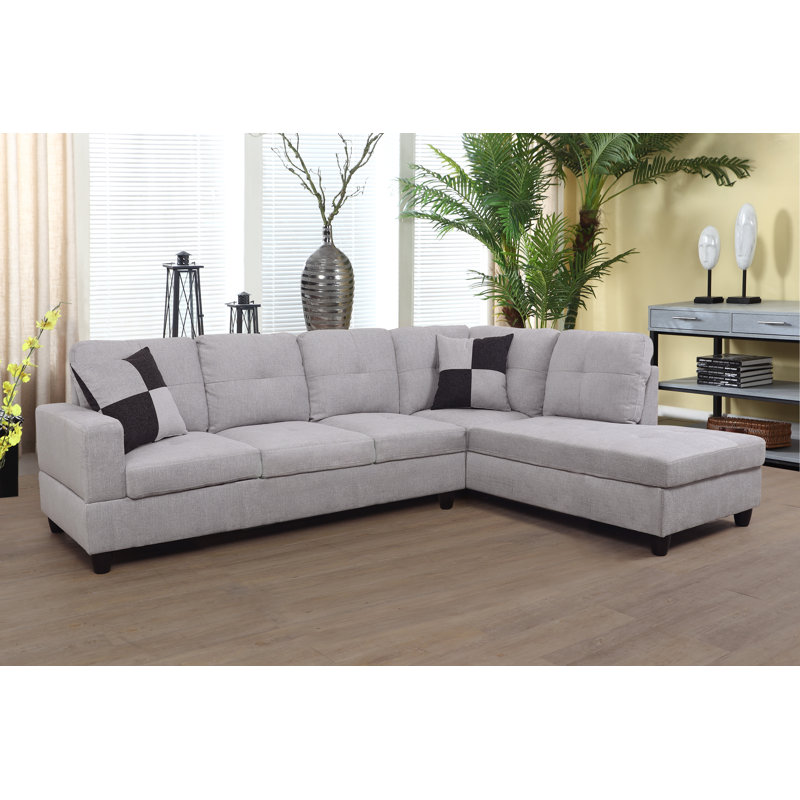 Upholstered Sectional, Light Gray Cotton Blend, Right Hand Facing