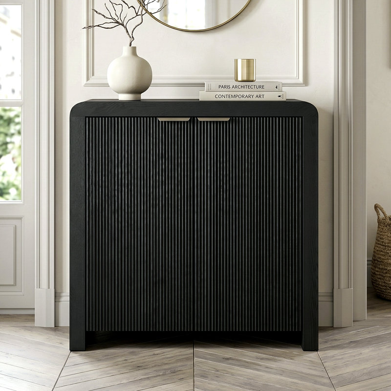 Preston 32" Wide Rectangular Fluted Accent Cabinet in Black Grain, Black Grain