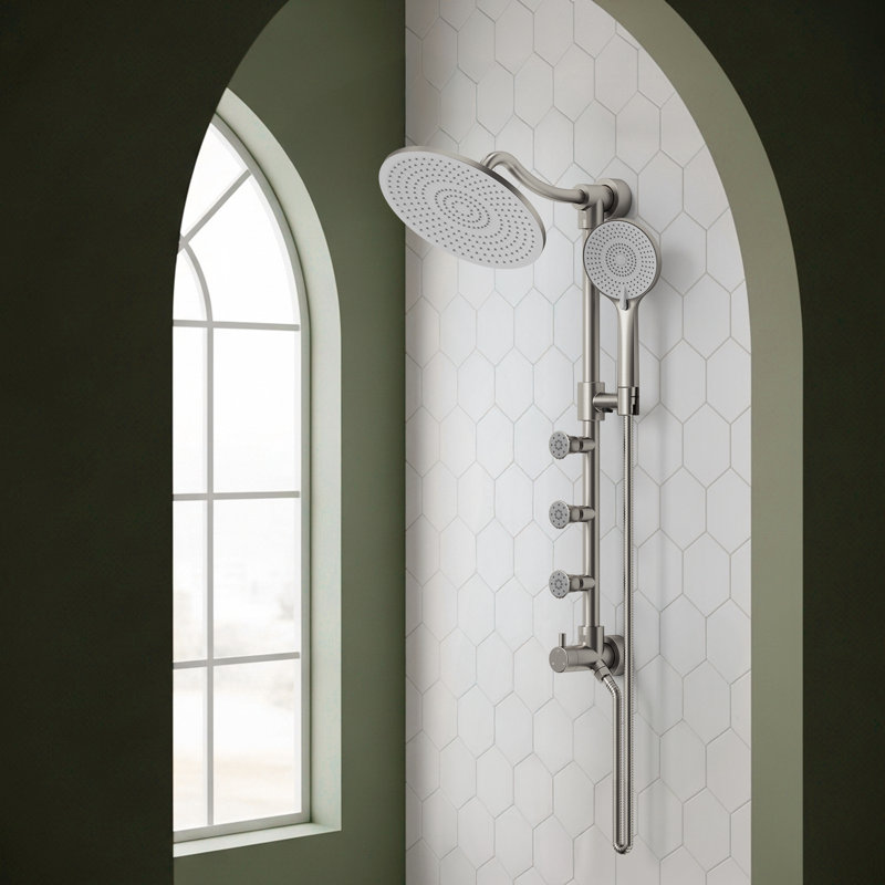 Wall Mount Rainfall Shower System, 10" Rain Shower Head with 3-Function Handheld Spray, 3 Body Jets, Adjustable Slide Bar
