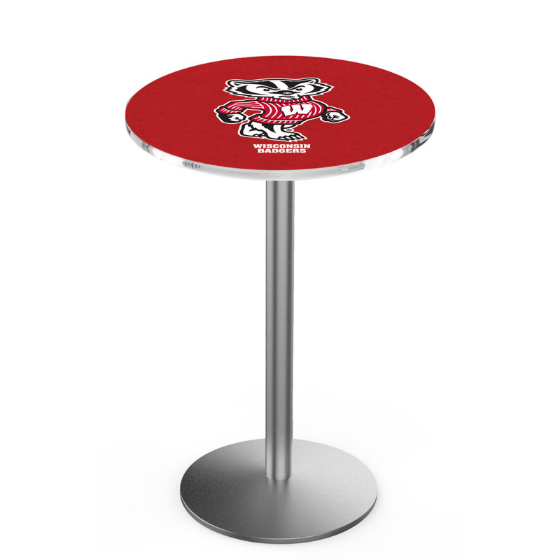 Round Metal Base Dining Table, Stainless Steel, University of Wisconsin - "W" Logo