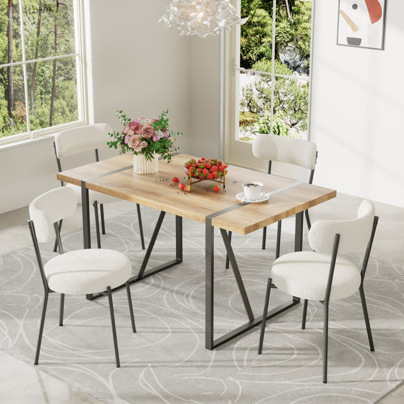 Rectangular Wooden Top Dining Table Set, White