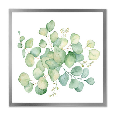 «Green Eucalyptus Bouquet On White», reproduction d'art sur toile traditionnelle