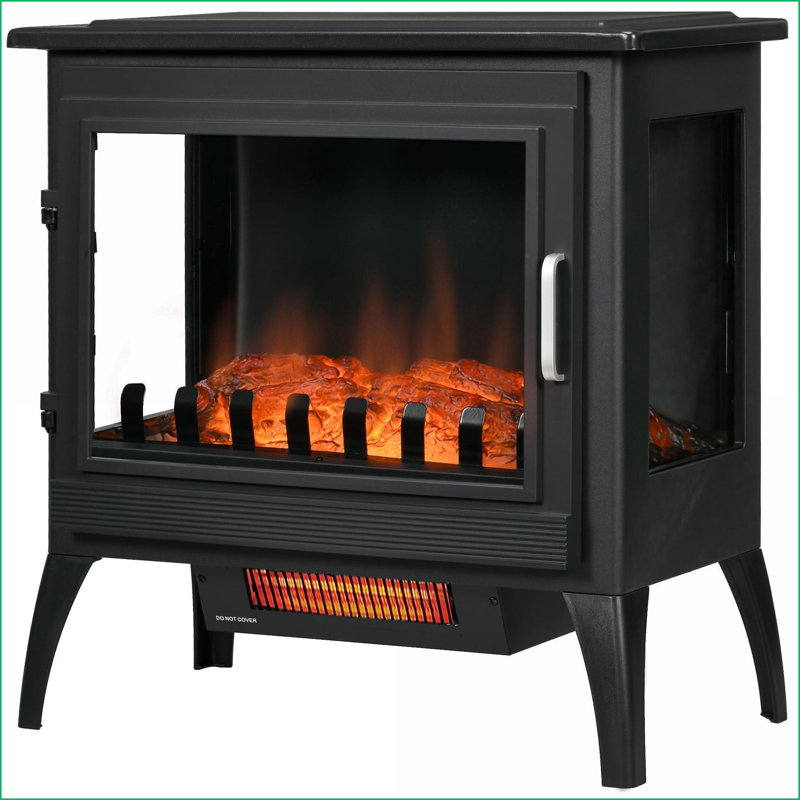 Poêle électrique, foyer infrarouge autoportant de 24 po avec flamme de bûches réaliste, température réglable, protection contre la surchauffe, 1000 W / 1500 W | Noir | ABS