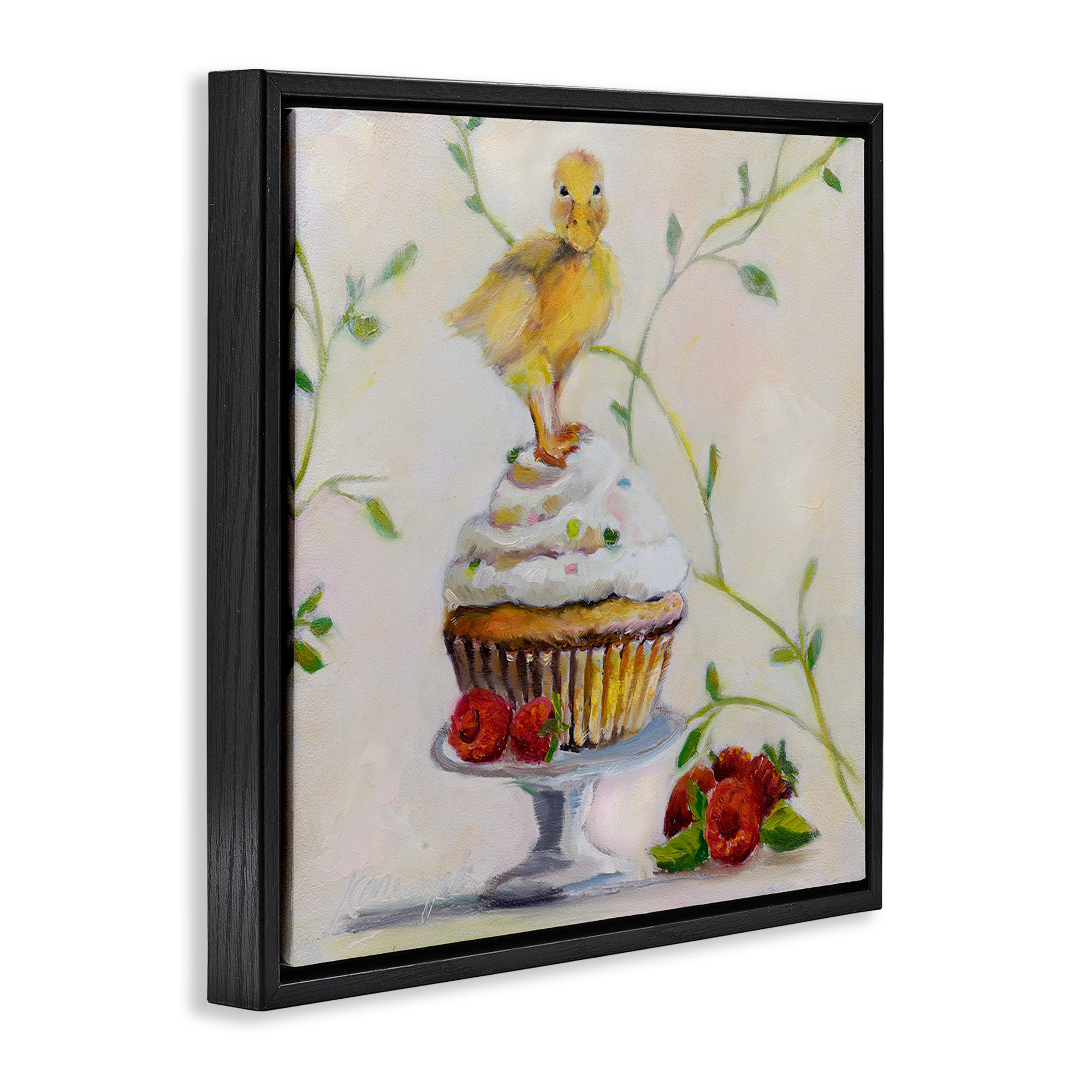Lark Manor™ Baby Duck on Raspberry Cupcake Black Framed Floater Canvas ...