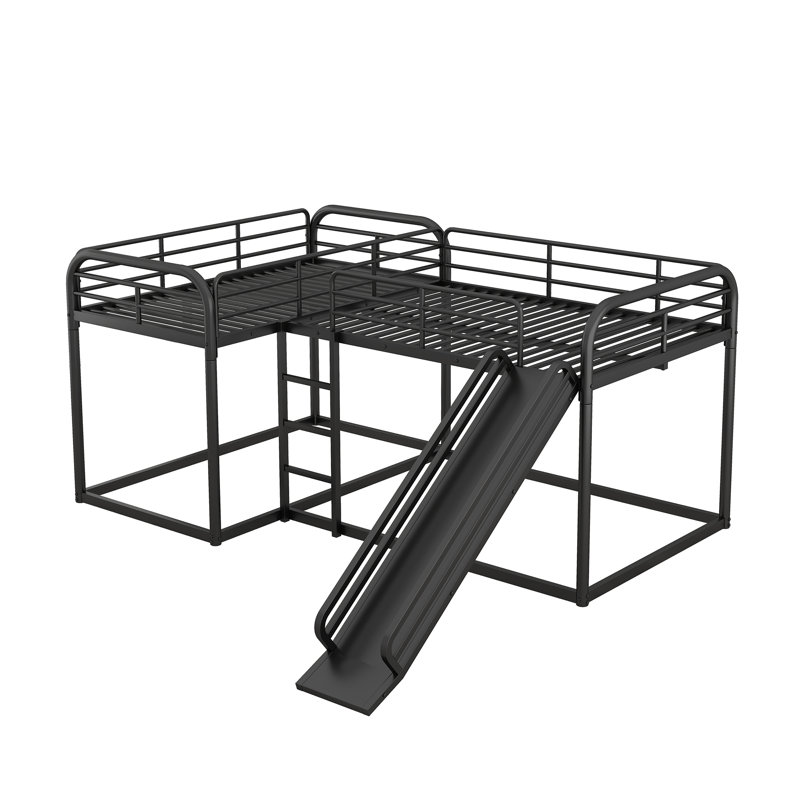 Levick L Shape Twin Over Twin and Full Over Full Quad Bunk Bed, Black