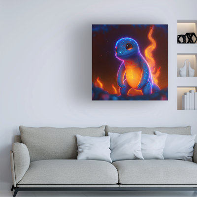Art mural sur toile tendue - Charmander, art mural pour salon, chambre à coucher ou bureau - 24 x 24