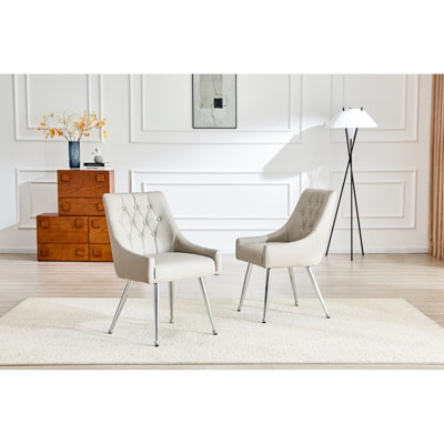 Chaise de salle à manger rembourrée en cuir moderne avec dossier capitonné à losanges - Confortable et élégante pour la salle à manger, le bureau et le café (gris clair, ensemble de 2)