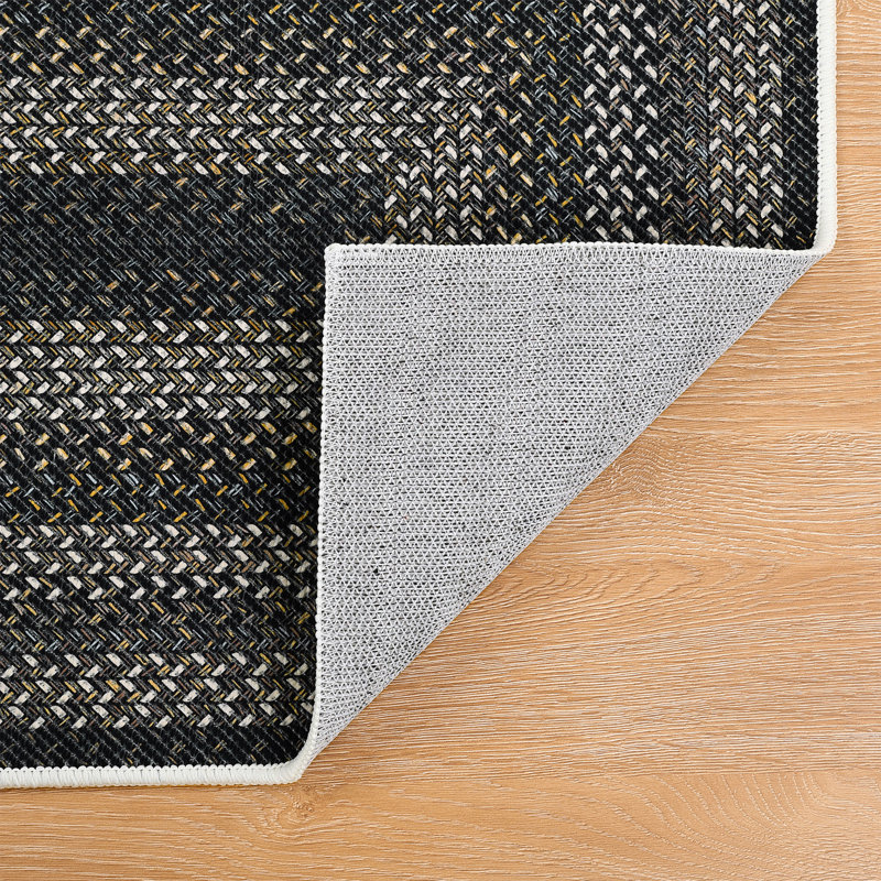 Tapis de cuisine lavable à la machine avec envers antidérapant (ensemble de 3), Black;Gold