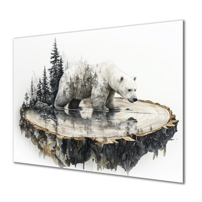 Polar Bear Into A Winter Landscape I - Modern Metal Art Print, Bear Metal Wall Decor
