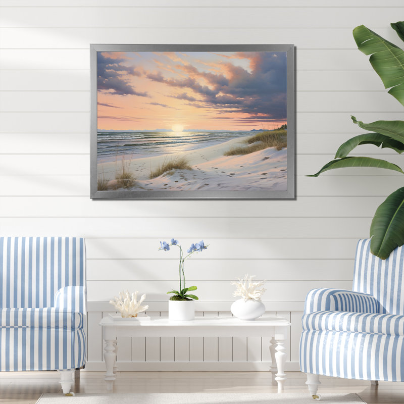 «Ocean Serenity Gentle Pink Pastel Beach Sunset - Coastal Beach», reproduction sur toile, H 24 po x l 32 po