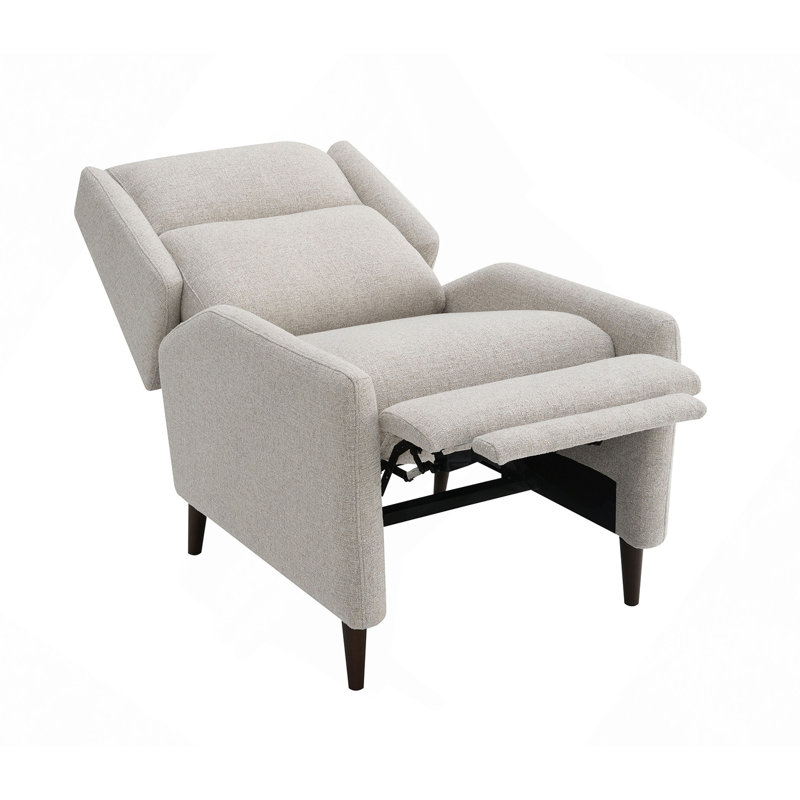 Pushback Manual Recliner Tapered Legs Linen Textured Fabric High Back Subtle Channel Detail Primary Living Room, Beige