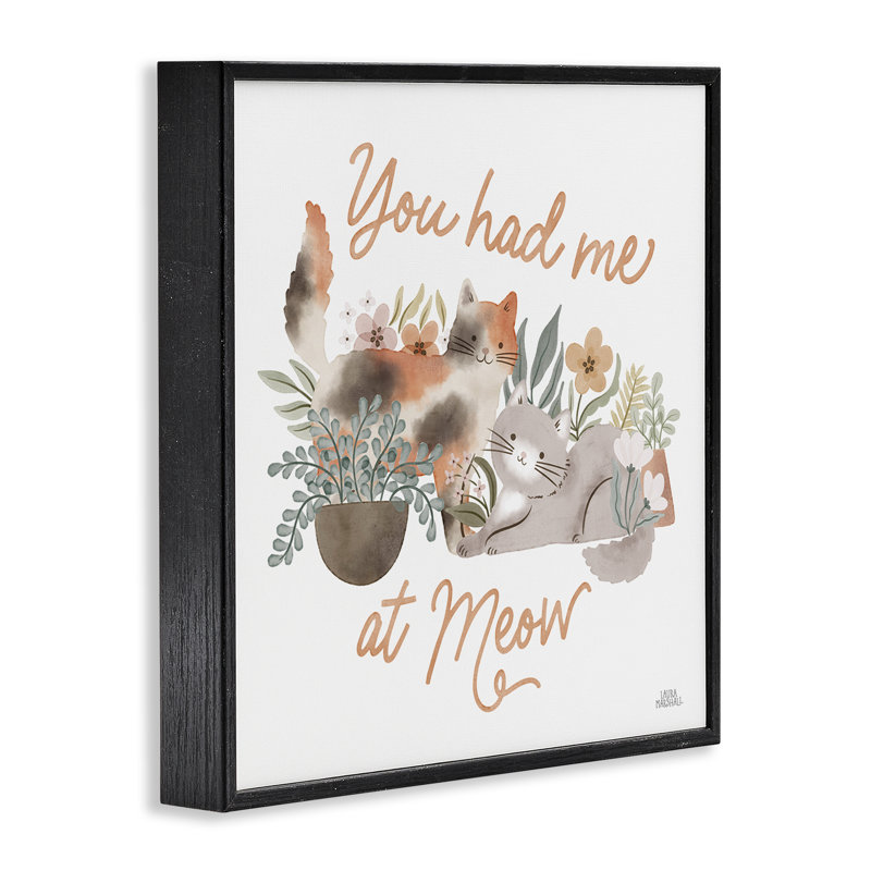 «Meow Garden Friends» par Laura Marshall, Giclée encadrée noir minuit, H 17 po x l 17 po