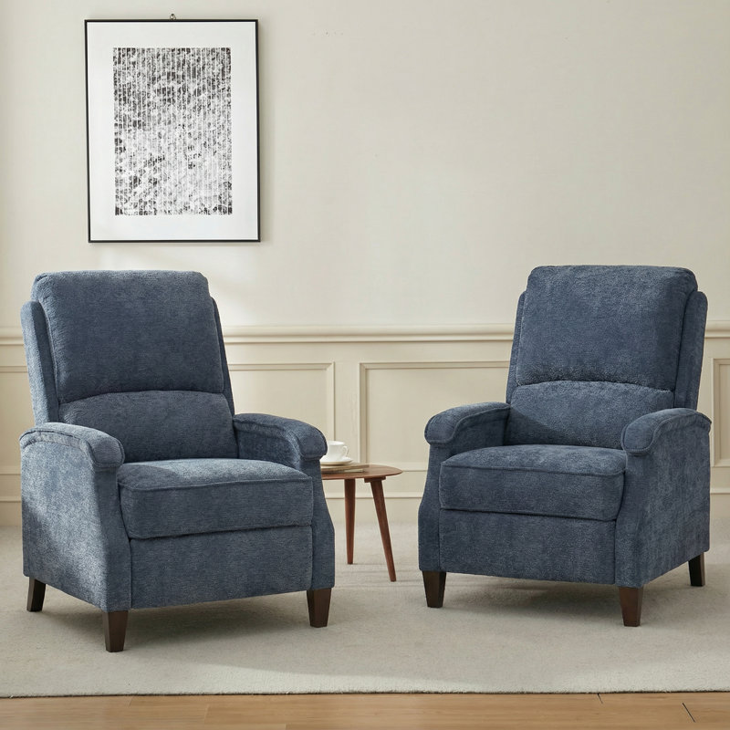 Arlan 30.3'' Wide Push Back Manual Sabri Chair, Grayish Blue Fabric