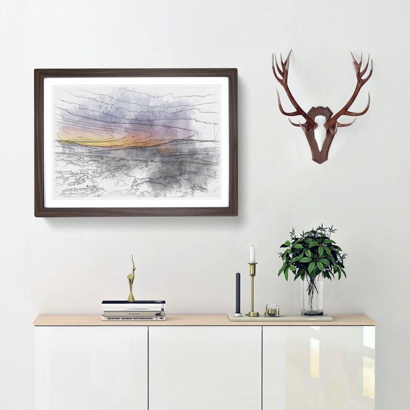 Sunrise over the Yorkshire Dales Sketch - Picture Frame Graphic Art Print, 45cm H x 63cm W x 2cm D, Walnut Framed
