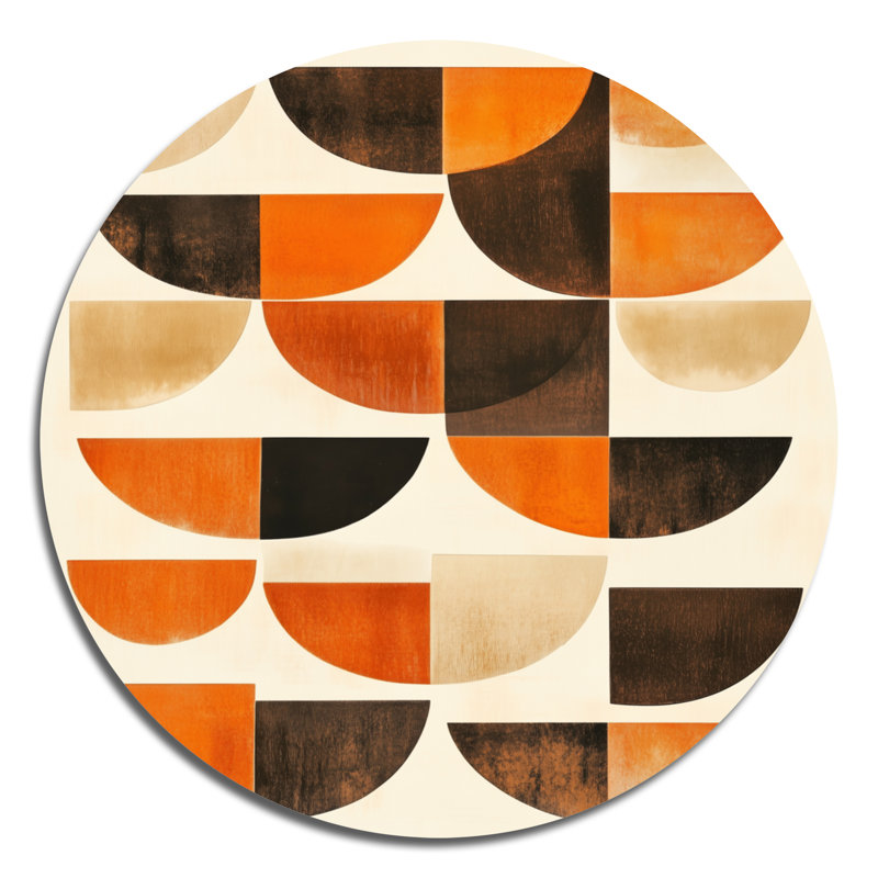 Crescent Rhythm In Terracotta - Abstract Midcentury Metal Wall Decor Round, 29" W x 29" H
