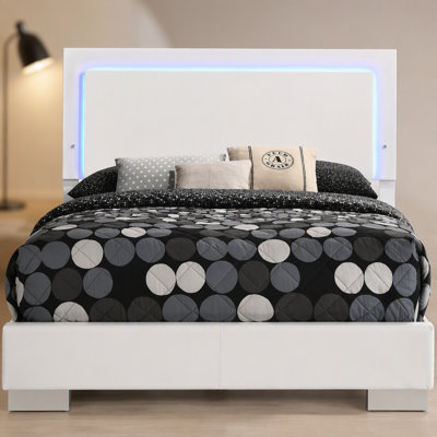 White High Gloss Wood LED Panel Bed