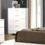Commode 1 pièce à cinq tiroirs de style contemporain avec accents chromés blanc brillant et finition chromée