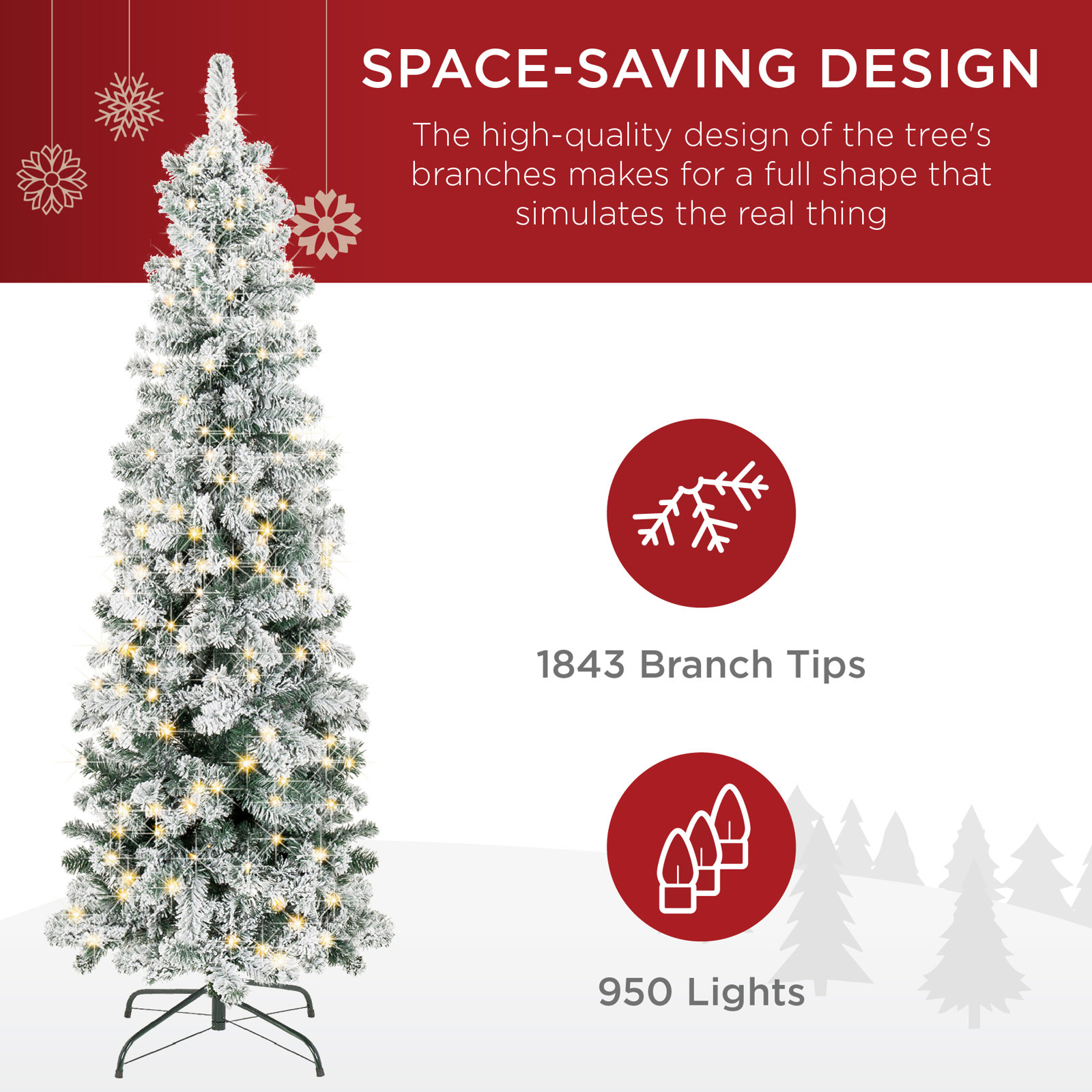 Pencil Frosted 12' Pre-Lit Pine Christmas Tree, 12' H