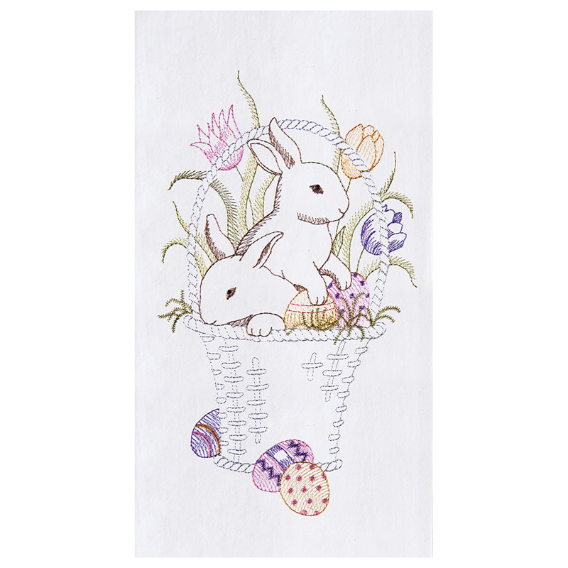 Bunny Basket Towel, White/Pink/Green Bunny Basket