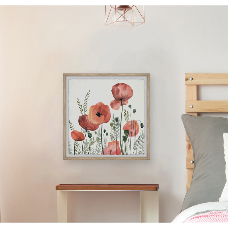 Common Poppies - Single Picture Frame Painting, 30cm H x 30cm W x 3.81cm D