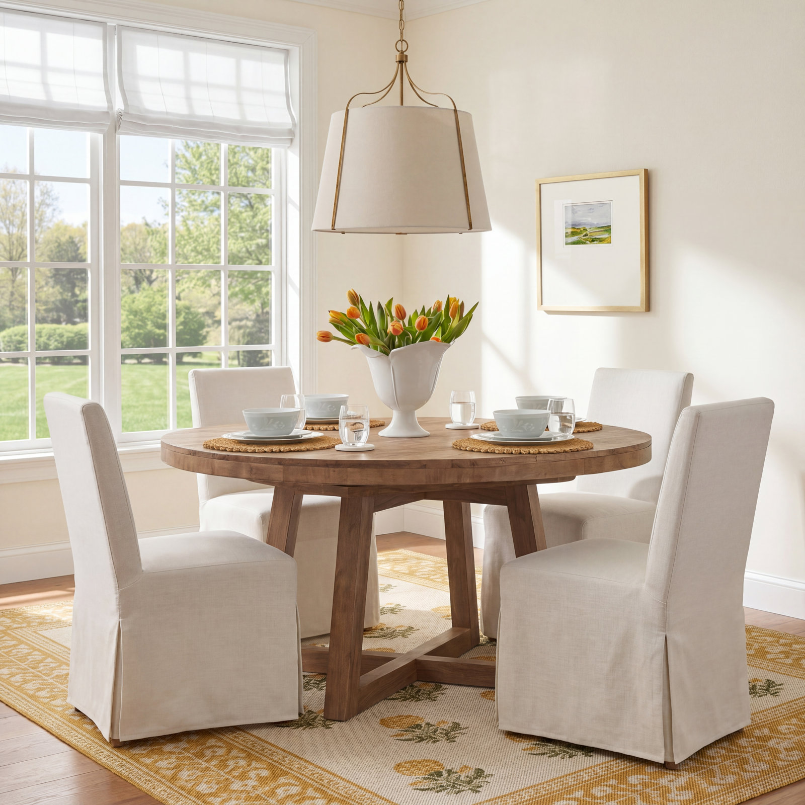 Baxley 54'' Extendable Round Dining Table, Ivory