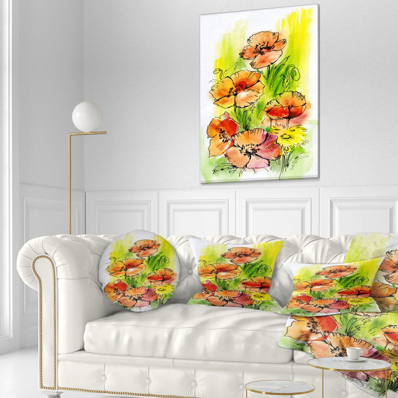 Coussin Bouquet Poppies - imprimé floral, Rectangle, 12 po x 20 po