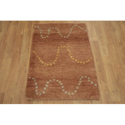 Warm Brown Gabbeh Style Traditional Rug with Wavy Dots 2x3