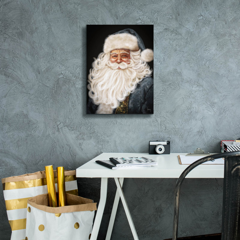 «Blue Santa» par Ashley Bradley, art mural sur toile The Holiday Aisle®, H 16 po x l 12 po x P 0,75 po
