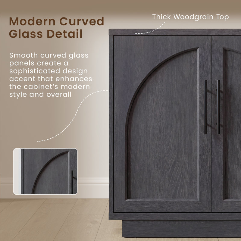 59" Arched Sideboard Cabinet with Adjustable Shelves, 4-Door Storage Cabinet & Media Console for Living Room, Dining Room and Entryway,Black