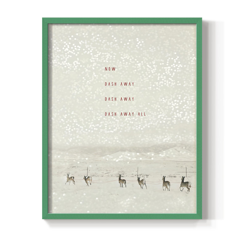 Deer Dashing Framed Print - Solid Wood, Green, 11" H x 9" W