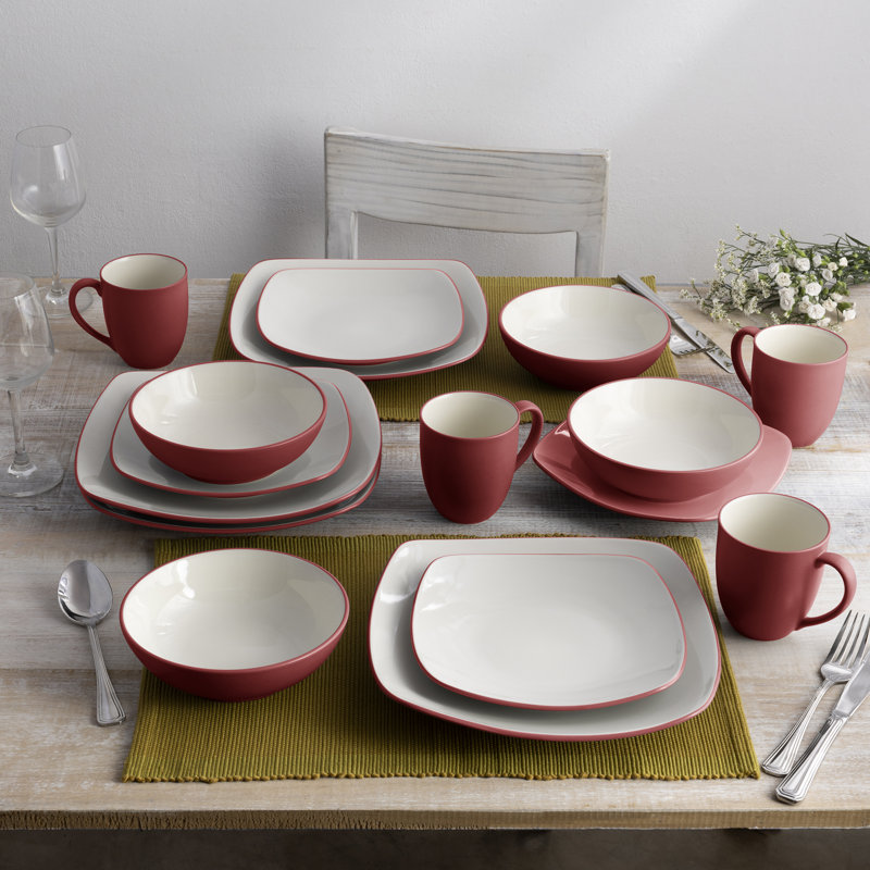Noritake Colorwave 16-Piece Square Dinnerware Set, Service for 4, Raspberry