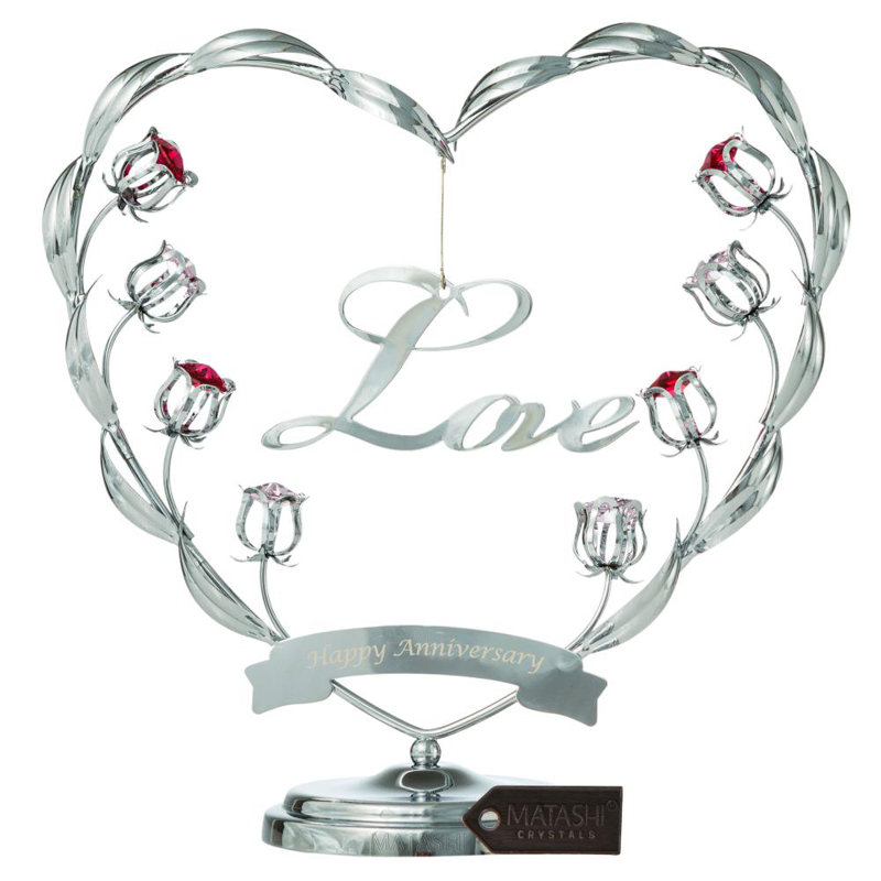Sculpture dessus de table avec cristal plaqué joyeux anniversaire, Argent