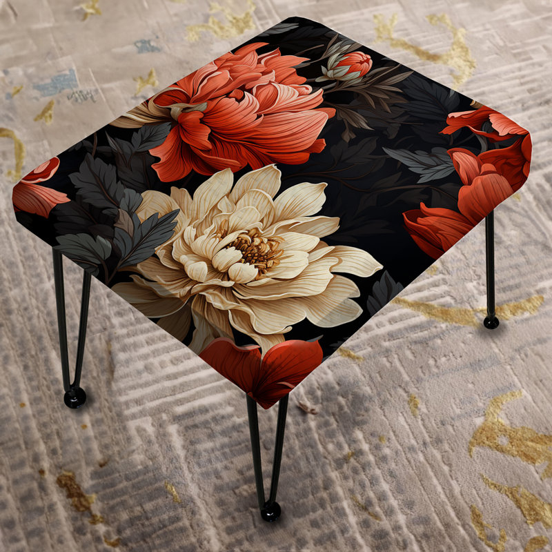 Élégance florale rouge - repose-pieds rectangulaire floral