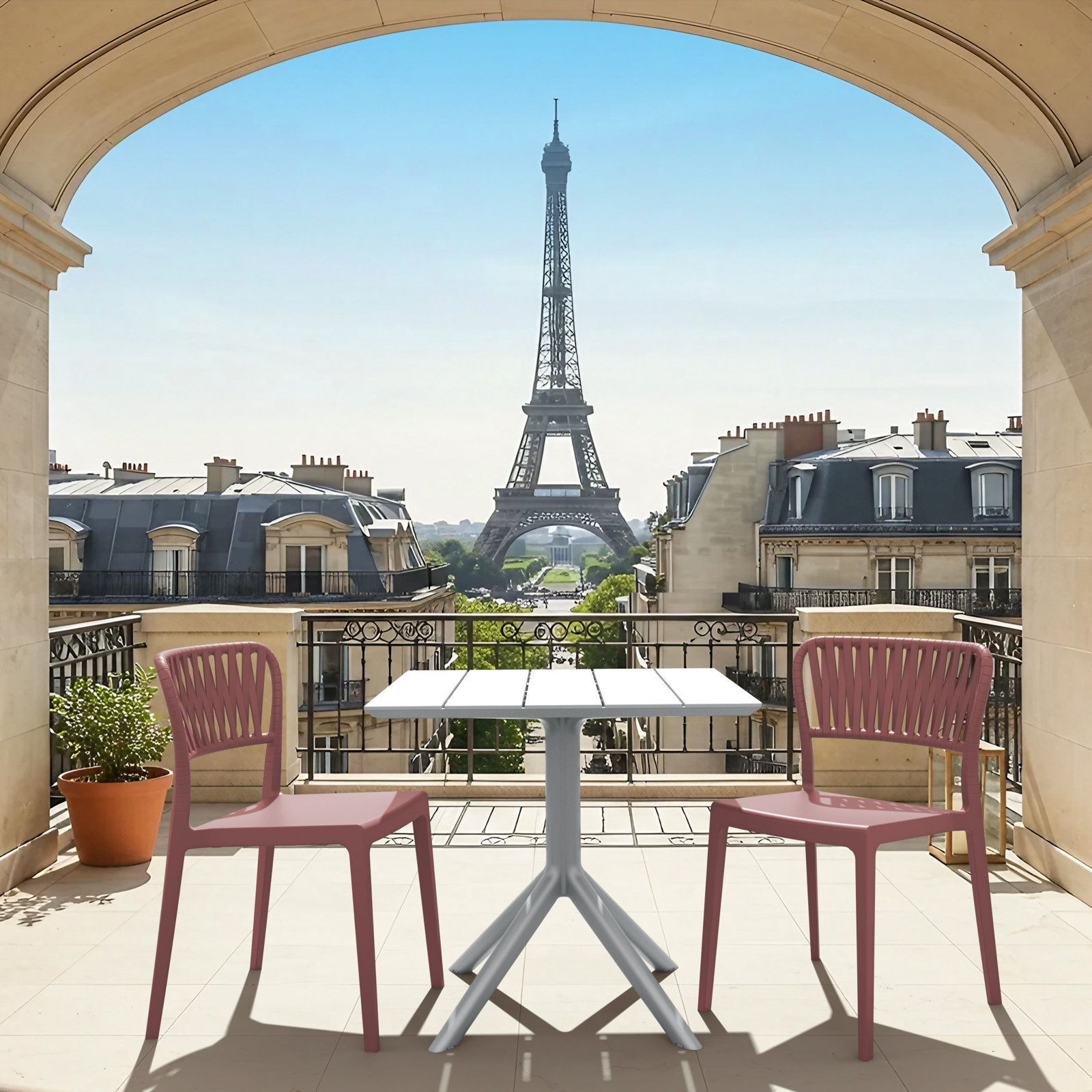 Newport Outdoor Stacking Dining Armchair, Marsala