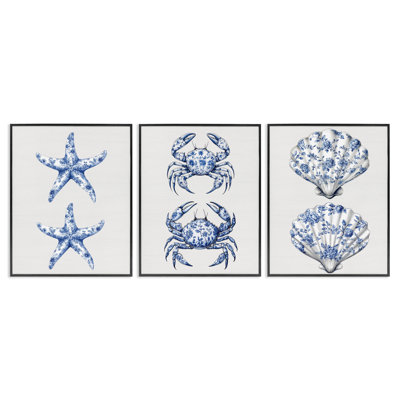Ensemble de giclées encadrées vintage 3 pièces Starfish & Crabs