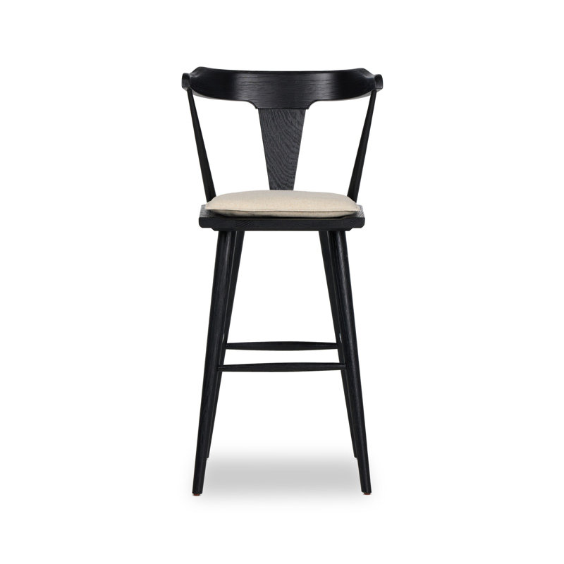 Garth Solid Wood Bar Stool, Bar Stool (29.94" Seat Height), Sandy Oak, Antwerp Natural/Linen Blend
