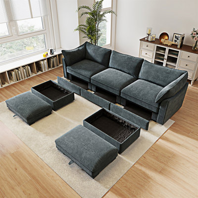 U Shape Sofa Couch With Movable Ottomans