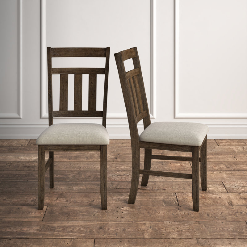 Helbert Slat Back Wood Upholstered Side Chair, Rustic Umber