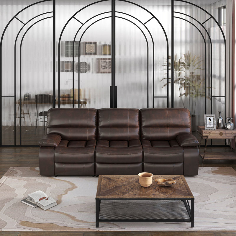 3-Piece Modern Fancy Faux Leather Power Reclining Sofa With Wide Back